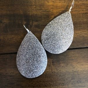 Silver Glitter Leather Earrings